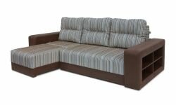 Диван угловой Домино коричневый фото дивана сбоку с разложенной кушеткой
